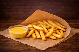 Frytki belgijskie z sosem cheddar